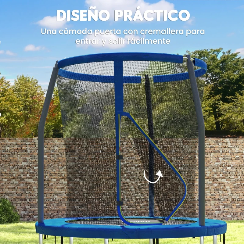 SPORTNOW Cama Elástica Infantil Trampolín con Red de Seguridad Ø183x200 cm Azul