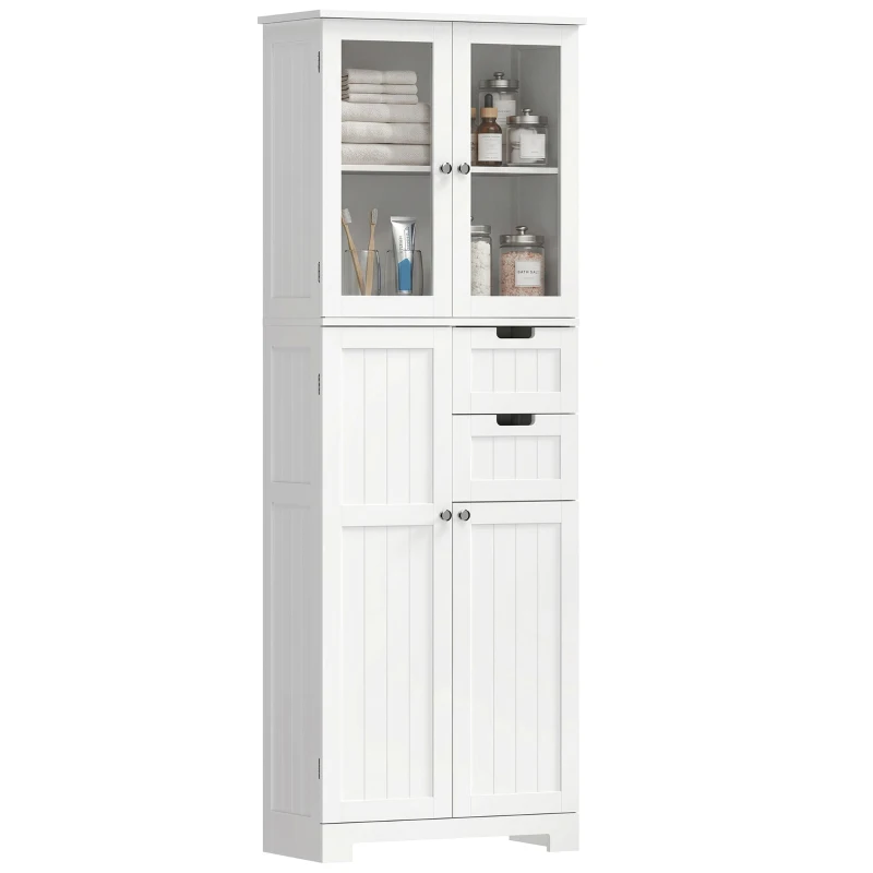 HOMCOM Meuble haut de rangement, armoire avec portes vitrées et étagères réglables pour salle de bain, cuisine, salon, blanc