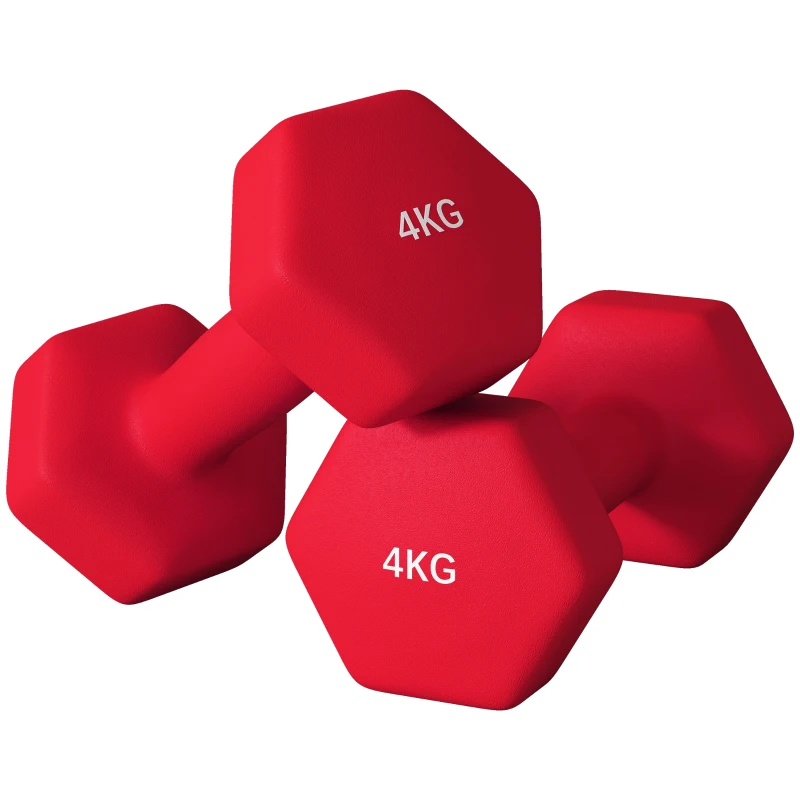 SPORTNOW Lot de 2 haltères hexagonales avec poignée antidérapante pour l'entraînement à la maison, 2 x 4kg, rouge
