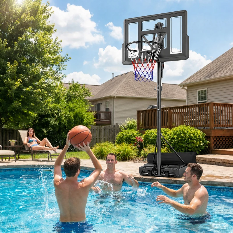 SPORTNOW Basketballkorb Outdoor 235-305cm schnell Höhenverstellbar, mit 110x70cm bruchsichere Rückwand 2 Rädern & Gewichtssack