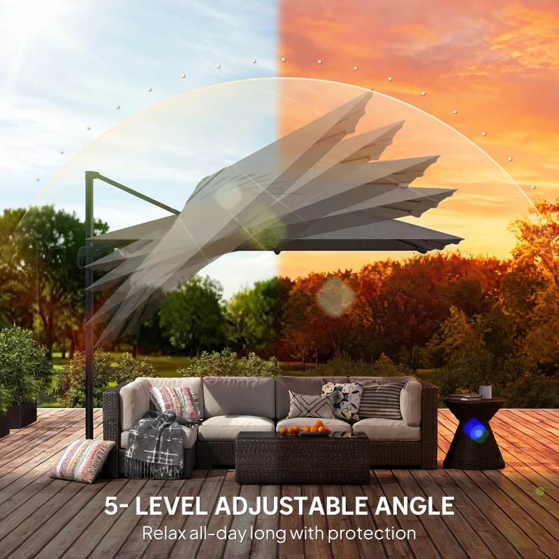 Outsunny 3 x 3 m Cantilever Parasol, Square Patio Umbrella with Crank Handle, Cross Base, Tilt, 360° Rotation, Dark Grey