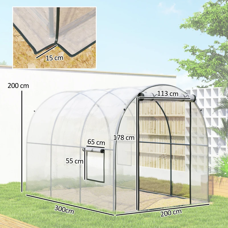 Outsunny Serre de Jardin Tunnel 6 m² 3L x 2l x 2H m châssis Tubulaire renforcé Porte zippée 2 fenêtres enroulables - transparent