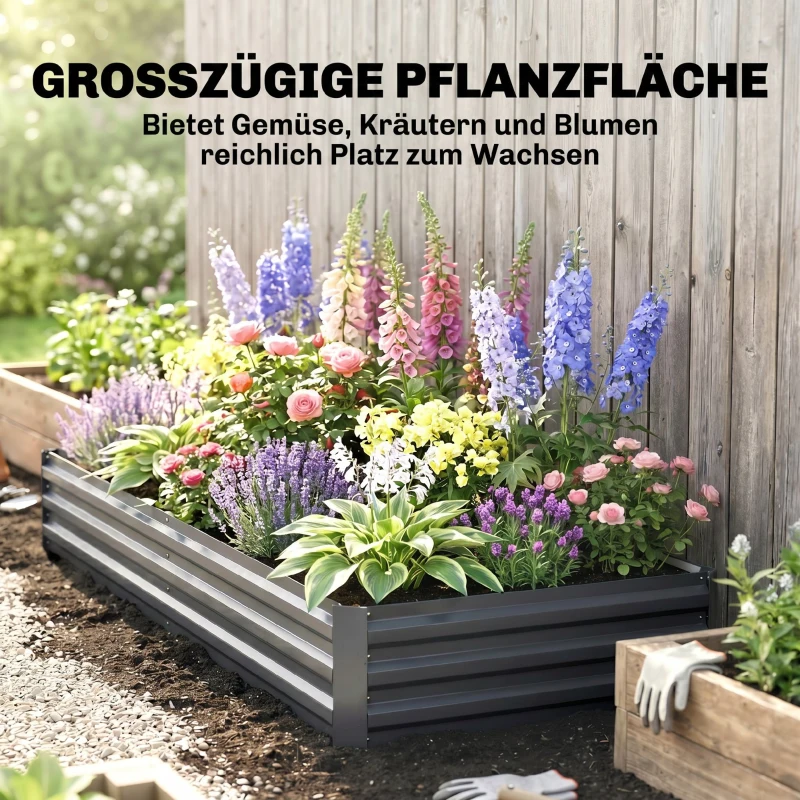 Outsunny Stalen verhoogde plantenbak, open bodem, eenvoudige montage, 95L x 90,5B x 29,8H cm, Grijs