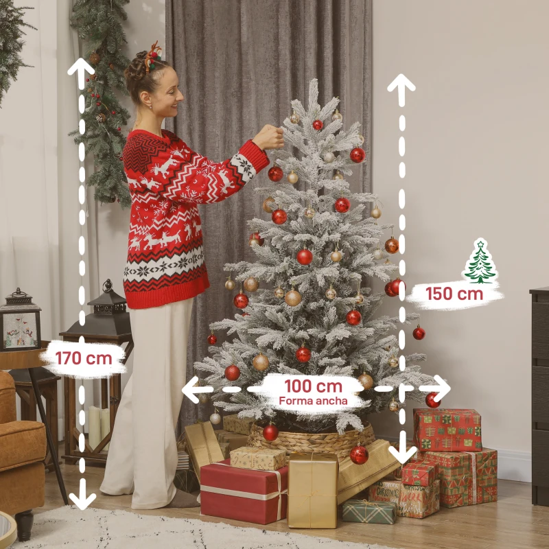 HOMCOM Albero di Natale Innevato Alto 150 cm con Rami Realistici e Base in Metallo Pieghevole