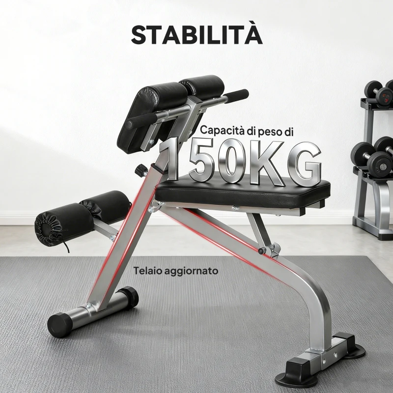 SPORTNOW Panca Romana Regolabile e Pieghevole Multifunzione, Capacità 150 kg, Argento