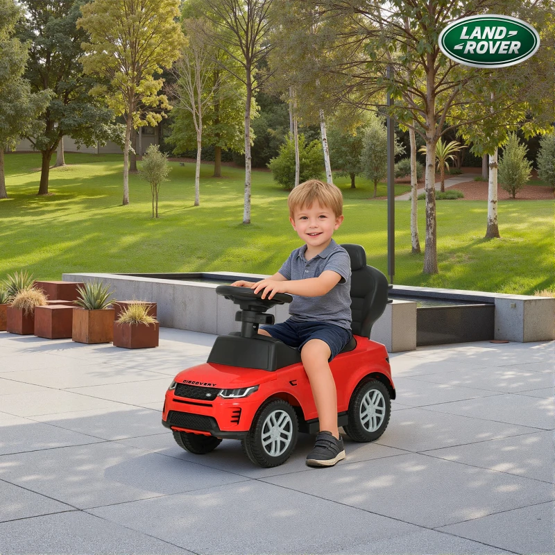 AIYAPLAY Porteur enfants Land Rover Discovery sous licence, porteur voiture à pousser avec poignée amovible, 84x40x94,5cm, rouge