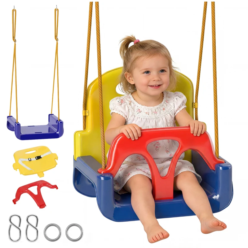 Outsunny Leagăn pentru Copii Leagăn de Grădină 3 în 1, 42x33x120-180 cm, Albastru