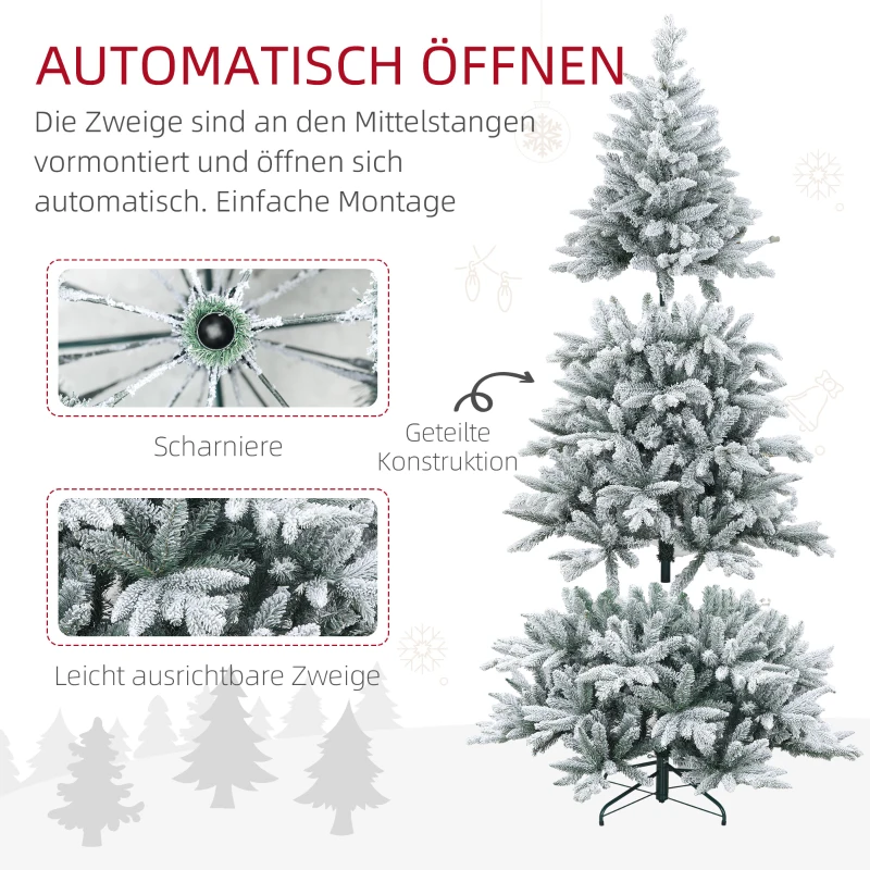 HOMCOM Kunstkerstboom 180 cm met sneeuw, 994 takken, kerstdecoratie inclusief metalen standaard voor binnen