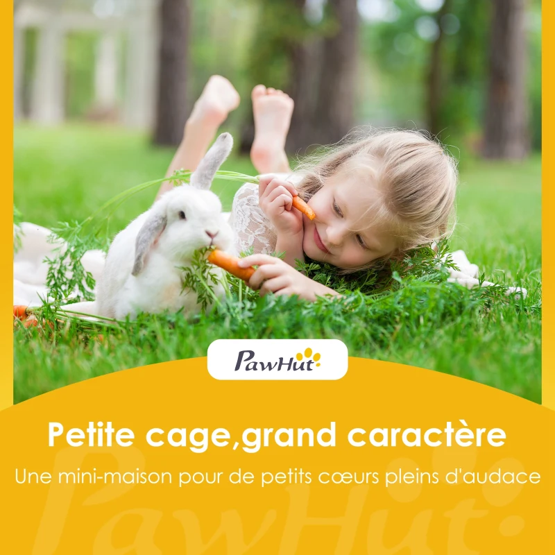 PawHut Enclos Lapin Extérieur Cage Lapin Intérieur Pliable Toit Ouvrant Total Poignée 1,44㎡ 120x120x57cm Naturel