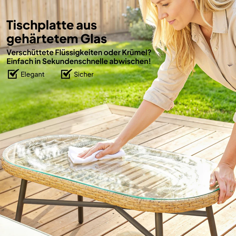Outsunny Polyrattan Tuinmeubelset 4-delig, Loungeset met Hoekbank Tweezitsbank Glazen Tafel Afneembare Kussens voor 5 Personen