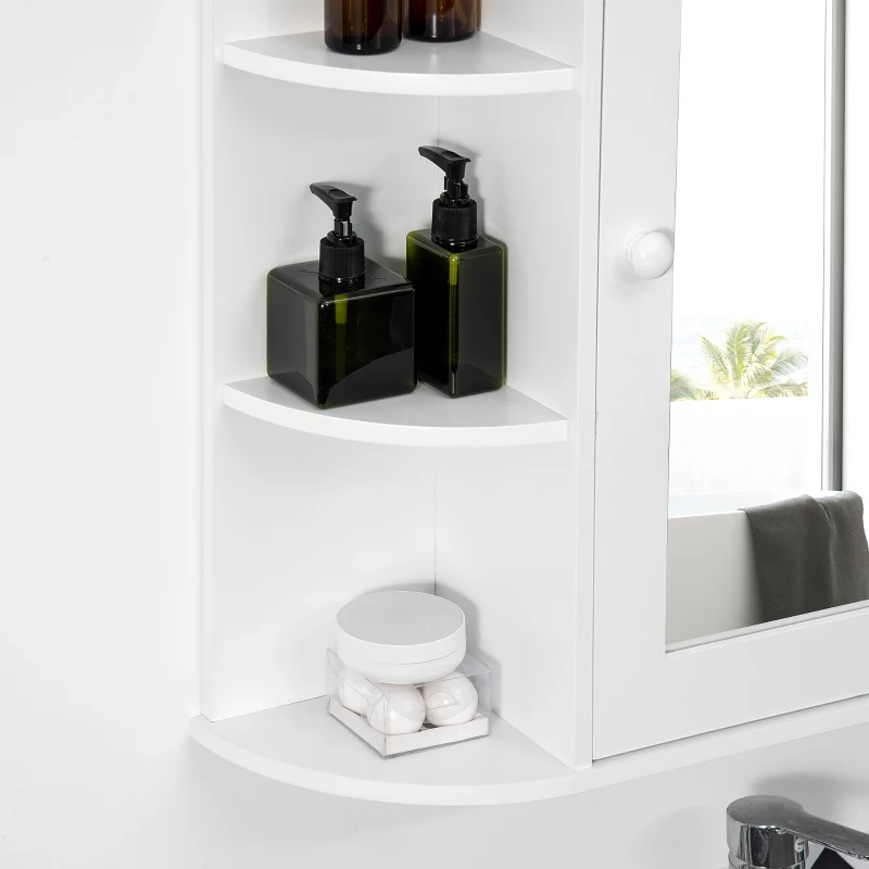 HOMCOM Specchio Bagno Contenitore con 6 Ripiani Aperti e 2 Chiusi, 66x17x63 cm Mobile Bagno con Specchio, Mobilettto da Parete in Vetro, Bianco