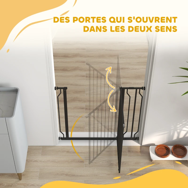 PawHut Barrière de sécurité barrière pour animal domestique longueur réglable sans perçage en acier et ABS 75-95 x 76 cm noir