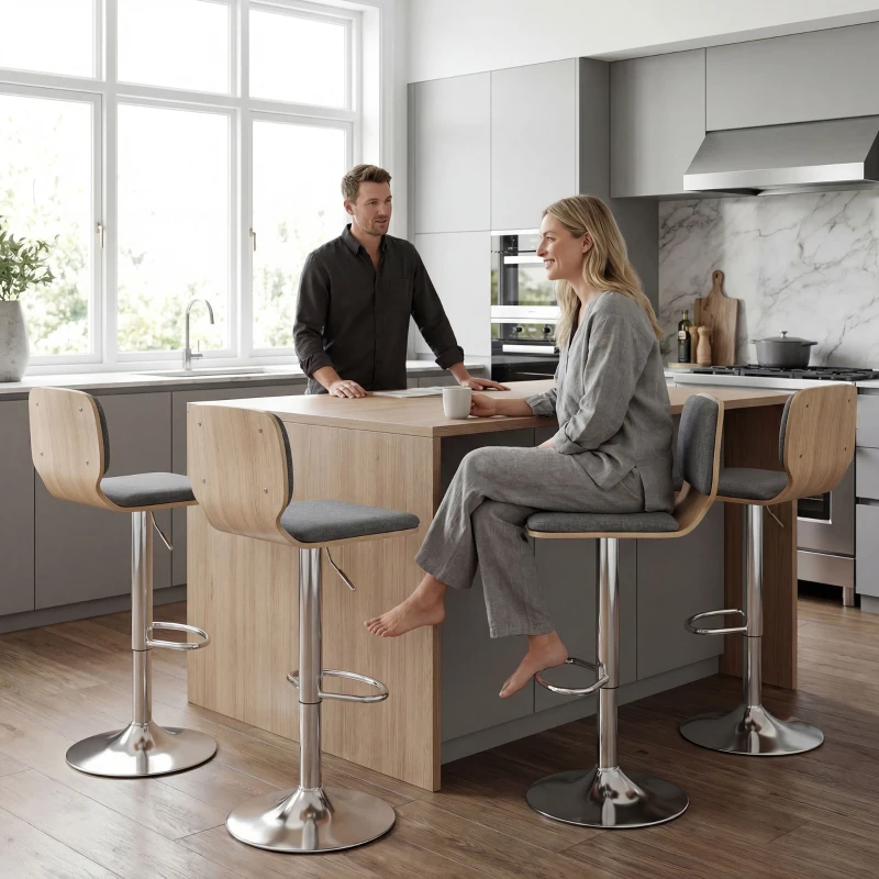 HOMCOM Lot de 2 tabourets de bar chaises de bar réglable en hauteur dossier repose-pieds pivotant 360° 41x47,5x81-102cm gris