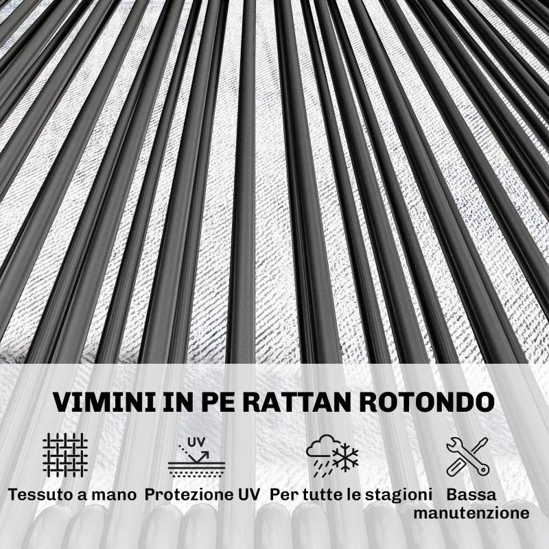 Outsunny Set Mobili Giardino Rattan 4 Pezzi, Divano Esterno con Tavolino Metallo, Nero