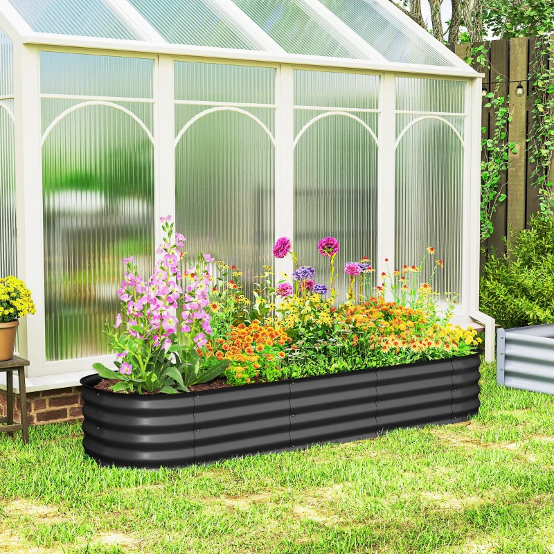 Outsunny Jardinière surélevée carré potager de jardin en acier modulable légumes, plantes, fleurs, dim. 195 x 62 x 30 cm gris