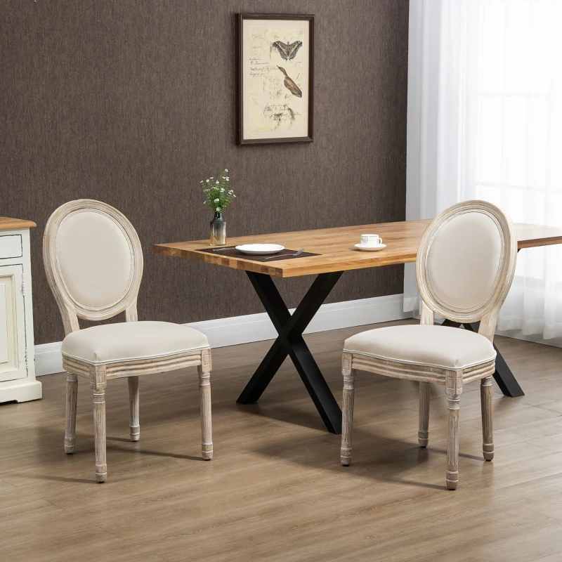 HOMCOM Lot de 2 chaises de Salle à Manger - Chaise de Salon médaillon Style Louis XVI Aspect Lin Crème
