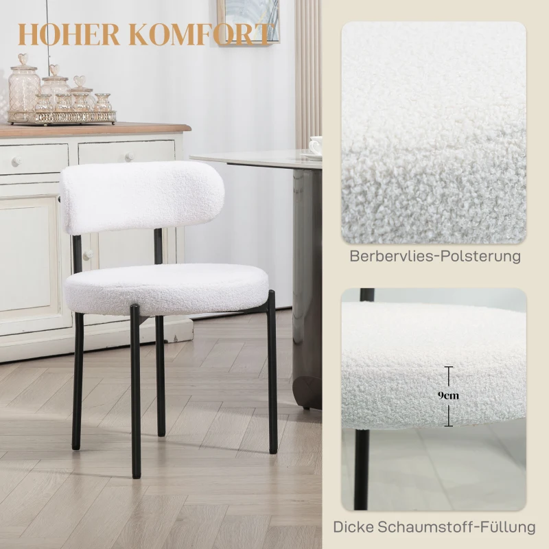 HOMCOM Set van 2 Eetstoelen, Fleece-bekleding, Stoelen met Beklede Zitting, Metalen Poten, Crème