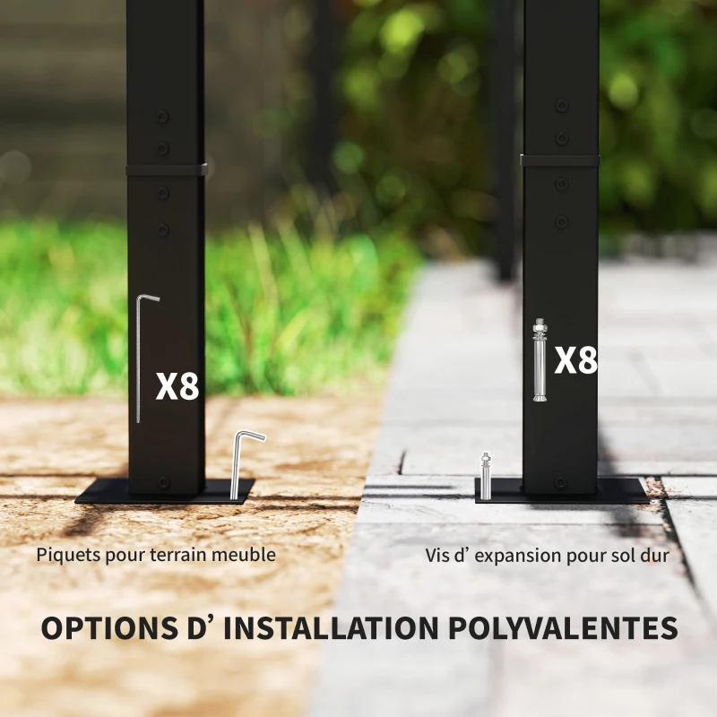 Outsunny Pergola rétractable avec rideaux latéraux, tonnelle de jardin en métal avec protection solaire UPF30+, gris foncé