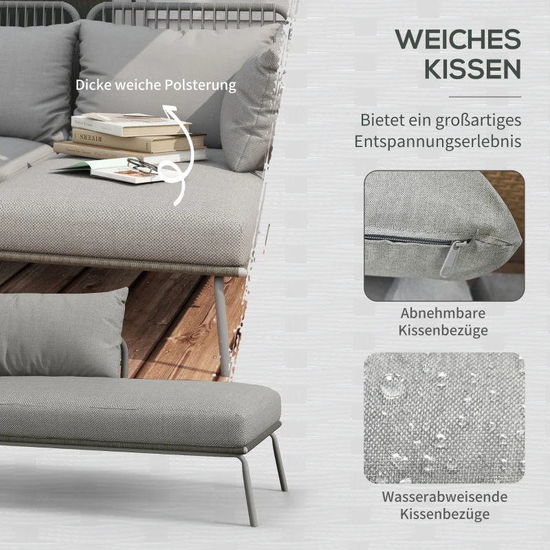 Outsunny Buitenset, Tuinbank, Boho-stijl, 1 Hoekbank, 1 Bijzettafel, Lichtgrijs
