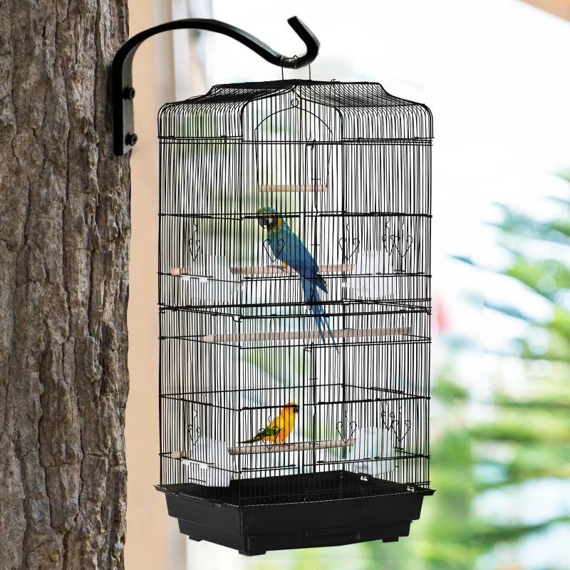 PawHut Large Metal Bird Cage with Stand, Perches, Food Bowls, Swing, for Budgies, Parakeets, Black