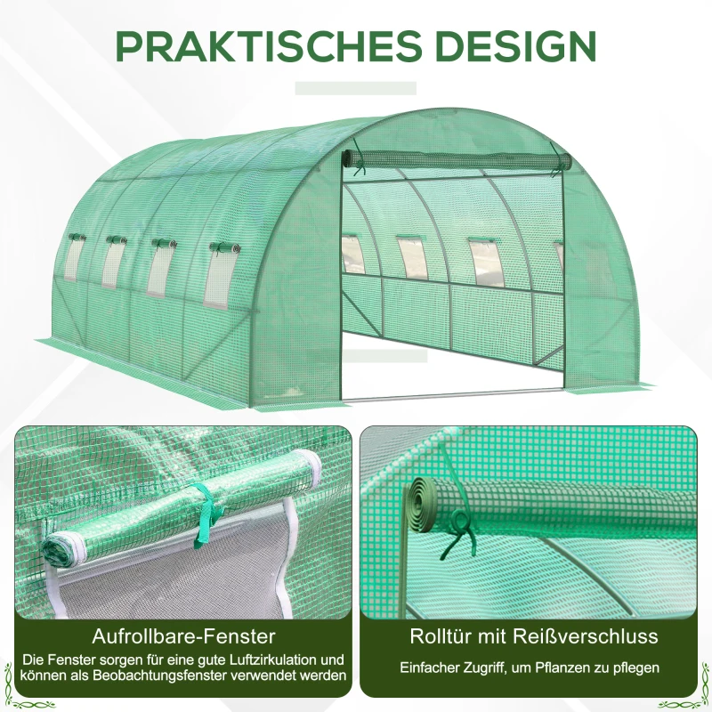 Outsunny Foliekas, Beloopbare Kas, Folietunnel, Kas, Kunststof, Staal, Groen
