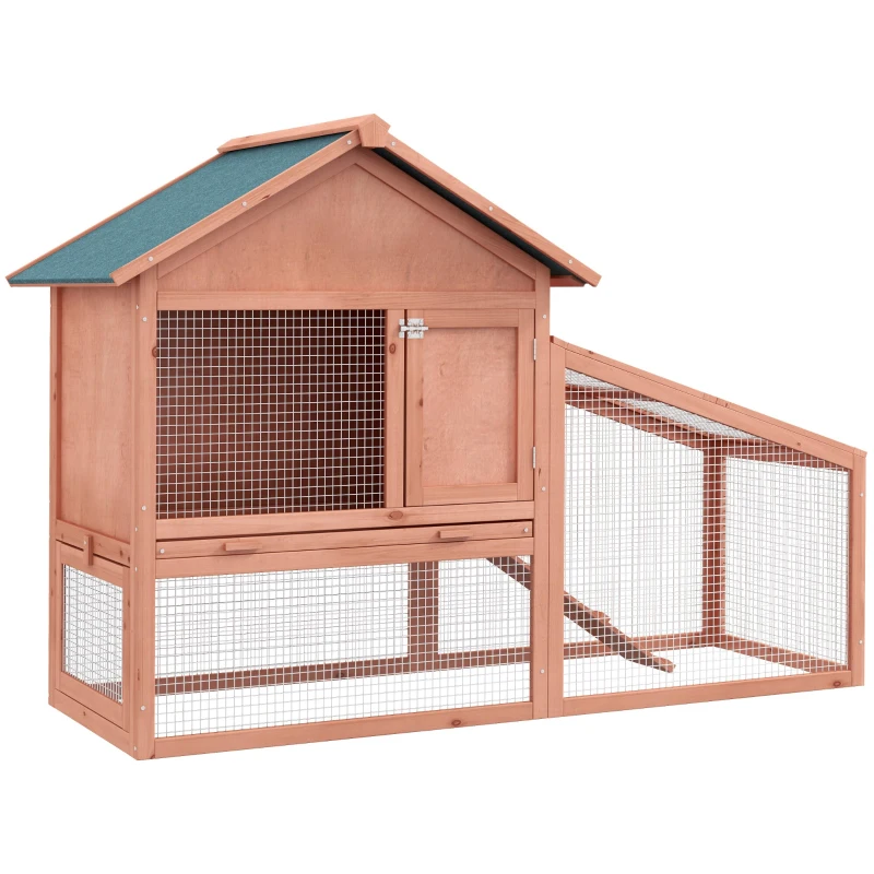 PawHut 2-Tier Outdoor Rabbit Hutch with Large Run, Ramp & Slide-Out Tray, Fir Wood, 144 x 64.5 x 100 cm, Orange