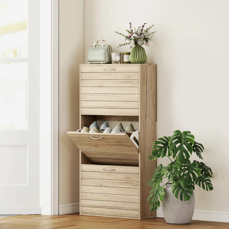 HOMCOM 12-Shoe Flip Drawer Storage Cabinet - Brown Wood-Effect