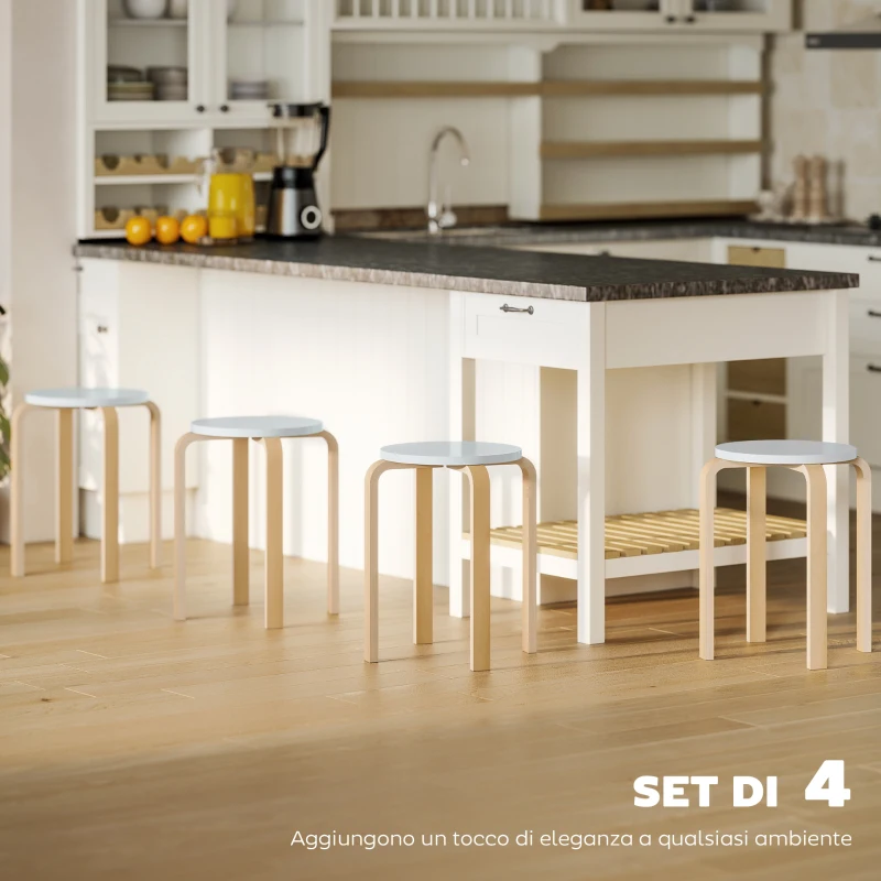 HOMCOM Set 4 Sgabelli Rotondi Impilabili in Legno Grigio, Ø40x45 cm