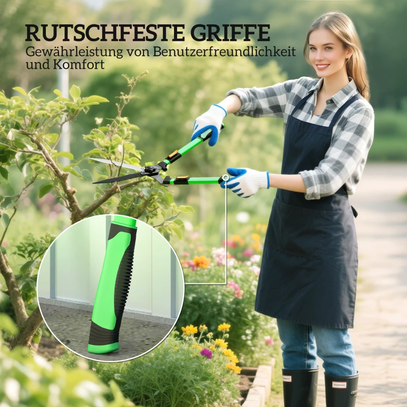 Outsunny Heggenschaar Set 2-delig Tuinschaar Meslengte 90 cm Takschaar met metalen mes, uitschuifbare handgreep