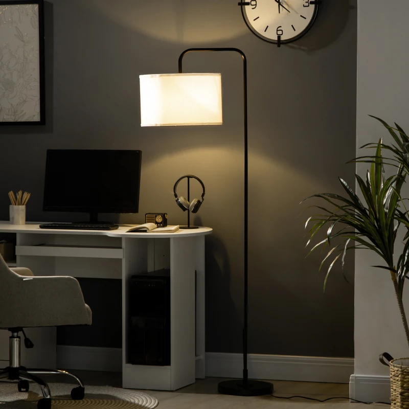 HOMCOM Vloerlamp met Voetschakelaar, Standaardlamp met Stoffen Kap, Staal, Wit(m-2)