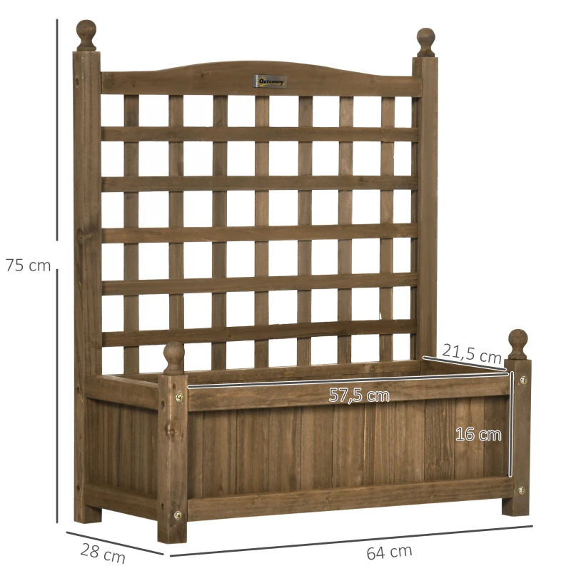 Outsunny Jardinière avec treillis bac à fleurs jardinière sur pied 64 x 28 x 75 cm inserts d'irrigation bois massif