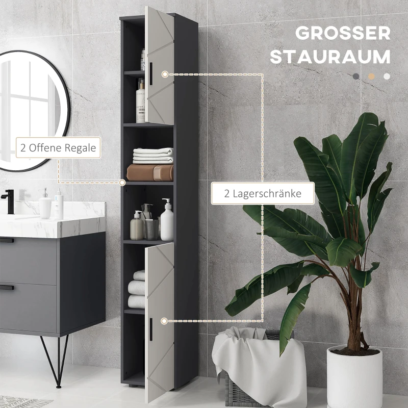 kleankin badkamerkast, badkast, verstelbare planken, spaanplaat, lichtgrijs