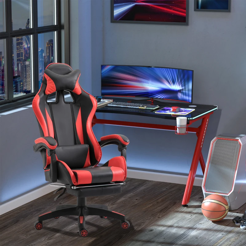 Vinsetto Racing Silla de Escritorio Sillón Gamer Juvenil Giratorio Reclinable Altura Ajustable Reposapiés Plegable de Cuero Sintético PU