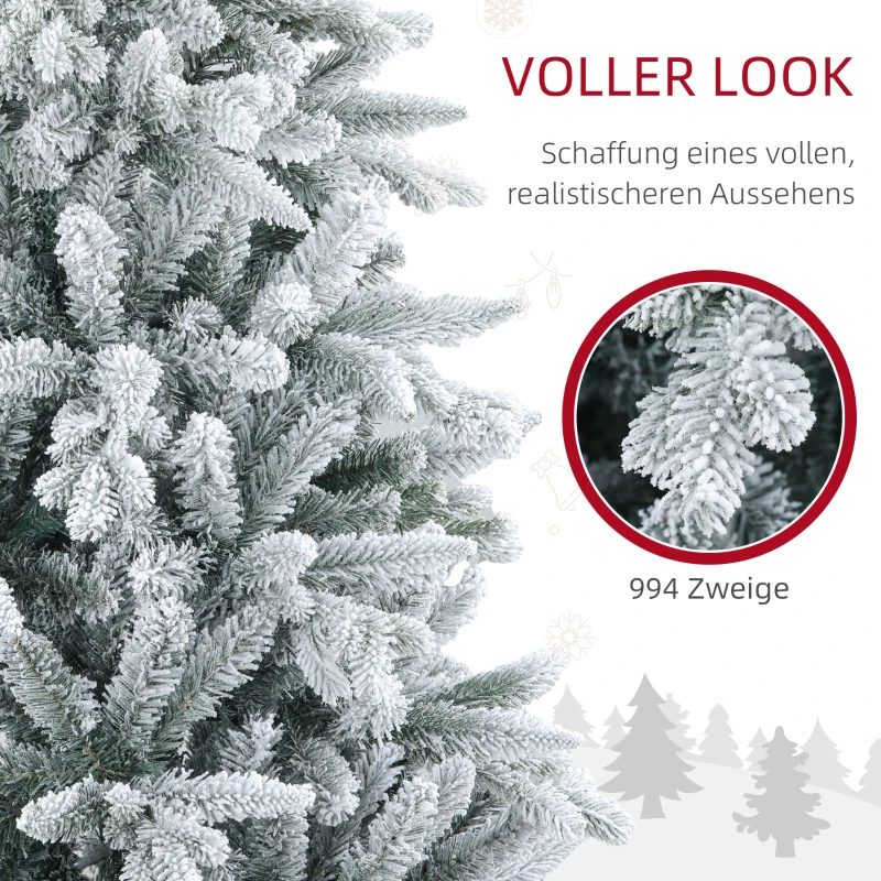 HOMCOM Kunstkerstboom 180 cm met sneeuw, 994 takken, kerstdecoratie inclusief metalen standaard voor binnen