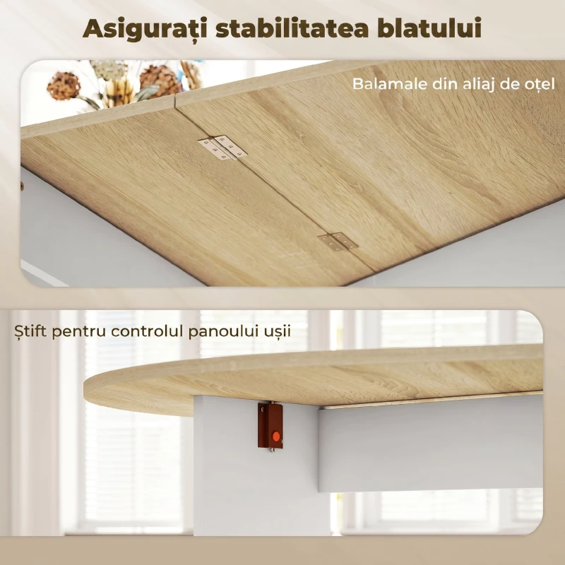 HOMCOM Masă Pliabil Con 2 Extensii Oval Economizor de Spațiu, Color Lemn
