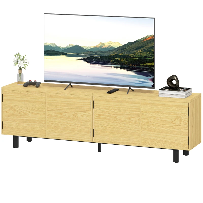 HOMCOM Meuble TV 180 cm, meuble télé pour 82 pouces avec 4 portes à ouverture par pression 180x35x55,5cm bois naturel