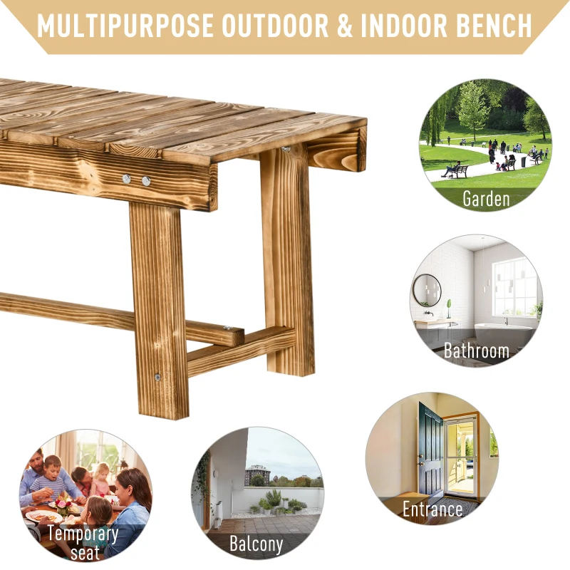 Outsunny Wooden Garden Benches, 2 Seater Outdoor Benches, Fir Wood Backless Patio Loveseat with Slatted Seat for Park, 110 x 38 x 35 cm, 3 Pieces, Carbonised