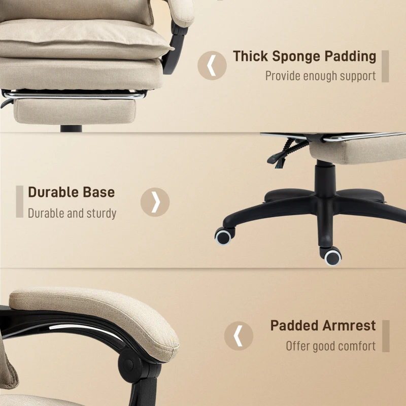 Vinsetto Fauteuil de bureau massant avec hauteur réglable, dossier inclinable, repose-pied intégré et télécommande filaire beige