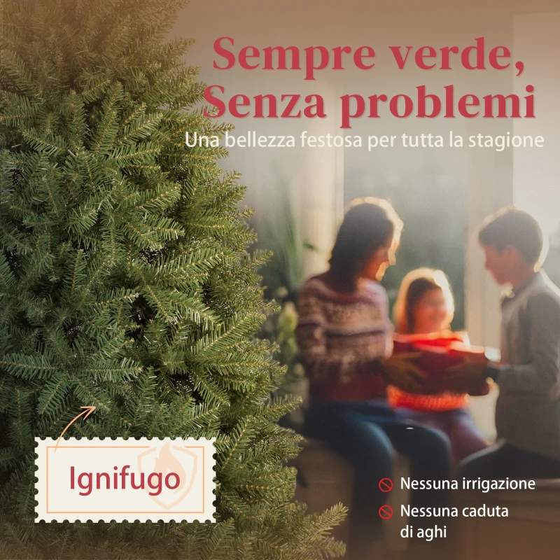 HOMCOM Albero di Natale Artificiale da 180 cm con Rami a Cerniera e Base in Metallo Pieghevole, Verde