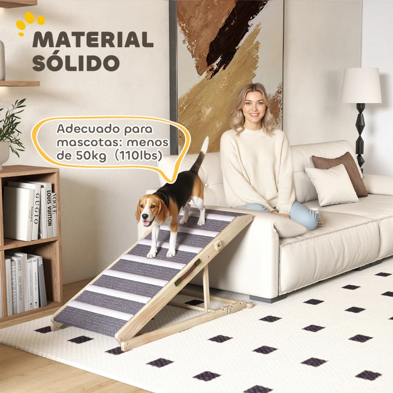 PawHut Rampa para Perros Plegable y Altura Ajustable 35-50 cm Rampa para Mascotas de Madera con Alfombrilla Antideslizante