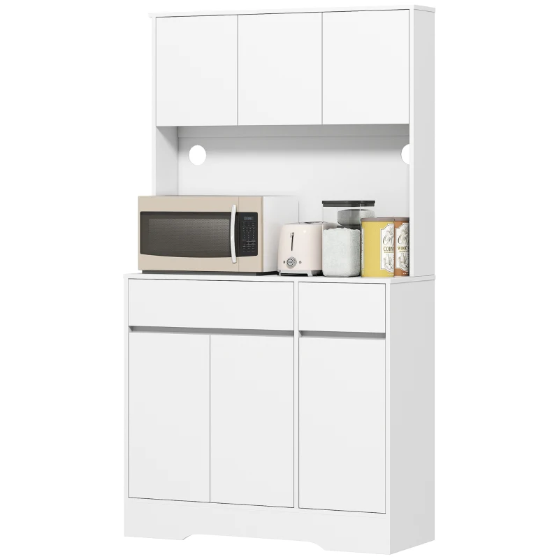 HOMCOM Comodă Modernă de Bucătărie cu 4 Dulapuri, 2 Sertare și Rafturi Reglabile, 100x38x180 cm, Alb