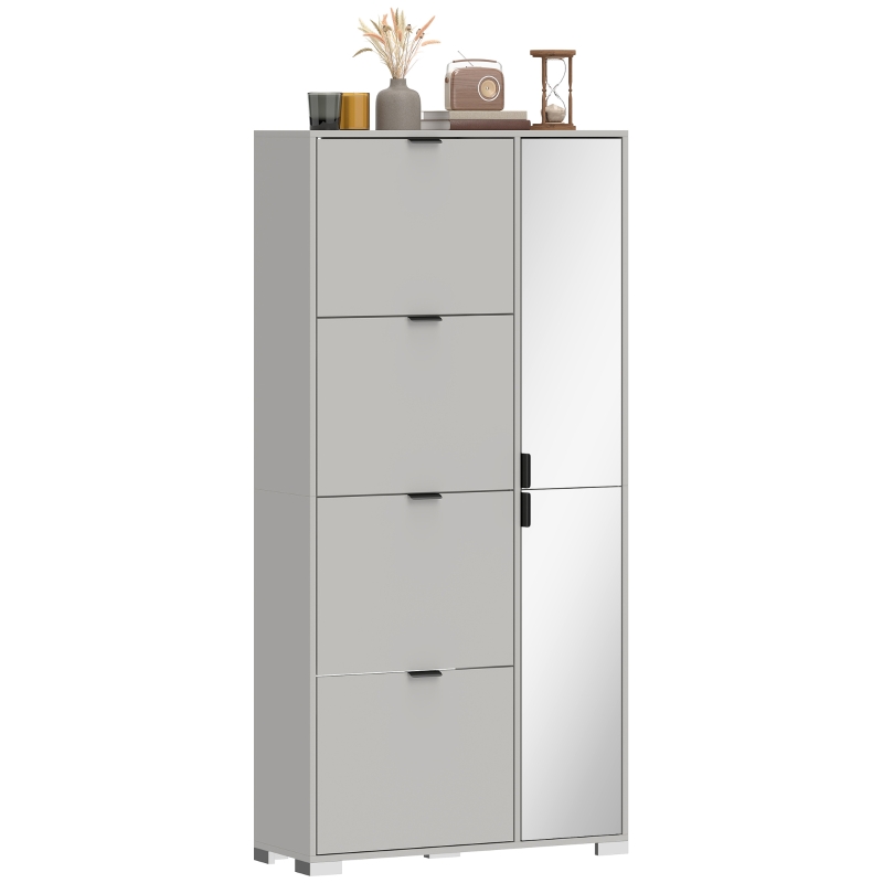 HOMCOM Scarpiera con Specchio, 4 Cassetti Ribalta, Scarpiera Ingresso, Grigio