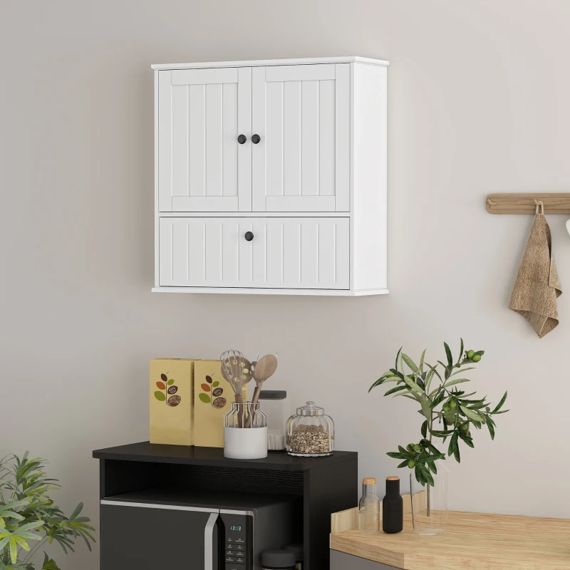HOMCOM Armario de Baño de Pared Rústico con Estante Ajustable Doble Puerta y Puerta Abatible 60x19,5x60 cm Blanco