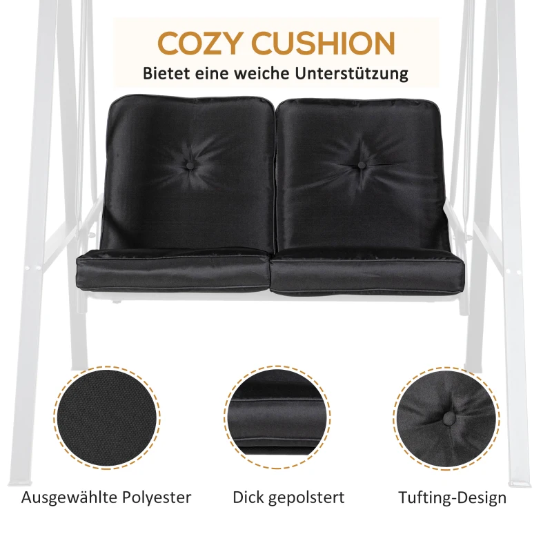 Outsunny Hollywoodschommel, 2-zits Tuinschommel met Verstelbaar Dak, tot 220 kg belastbaar, 145 x 116 x 172 cm, Zwart