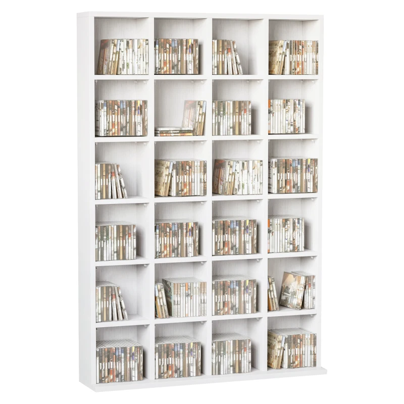 HOMCOM Mobile Libreria porta CD da 24 Ripiani ad Altezza Regolabile, in Legno, 130.5x89x20 cm, Bianco