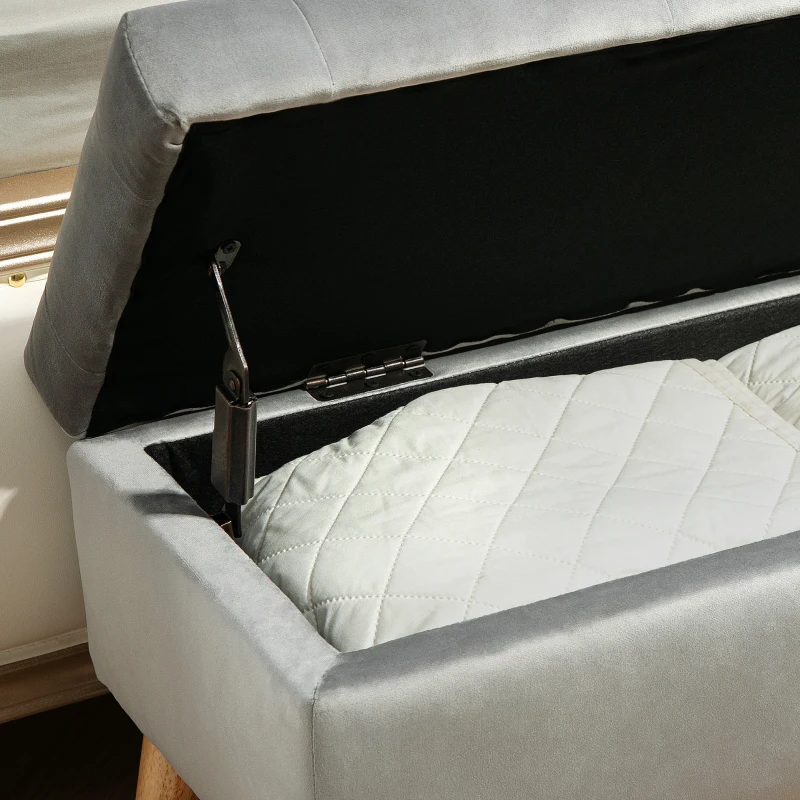 HOMCOM Gestoffeerde Bank met Opbergruimte, Stoffen Bekleding in Fluweel Optiek, Houten Poten, voor Woonkamer, Slaapkamer, Hal, 80 x 35 x 42 cm, Grijs(m-8)
