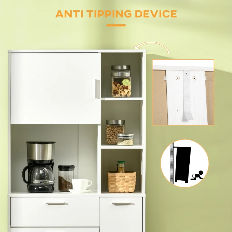 HOMCOM Kitchen Cupboard, Modern Kitchen Storage Cabinet with Shelves and Drawer, Free Standing Kitchen Sideboard, 166 cm, White