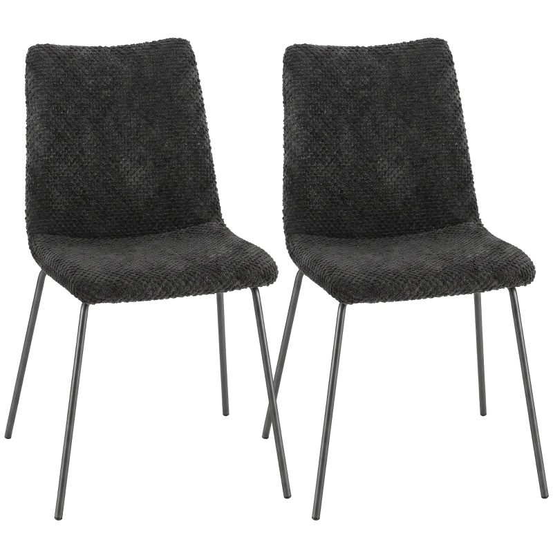 HOMCOM Set de 2 Scaune de Sufragerie, Scaune Bucătărie Tapițate în Catifea, Spătar Curbat, Picioare Metalice, Gri Închis