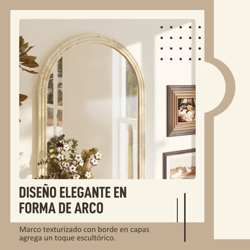 HOMCOM Espejo de Pared Arqueado Espejo de Baño 50x70 cm con Marco de Imitación de Piedra para Salón Dormitorio Entrada Beige