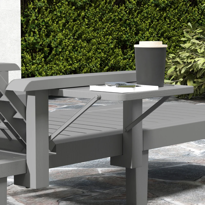 Outsunny Zonnebed tuinligstoel met zijtafel houtlook ligstoel met 5-standen verstelbare rugleuning Donkergrijs